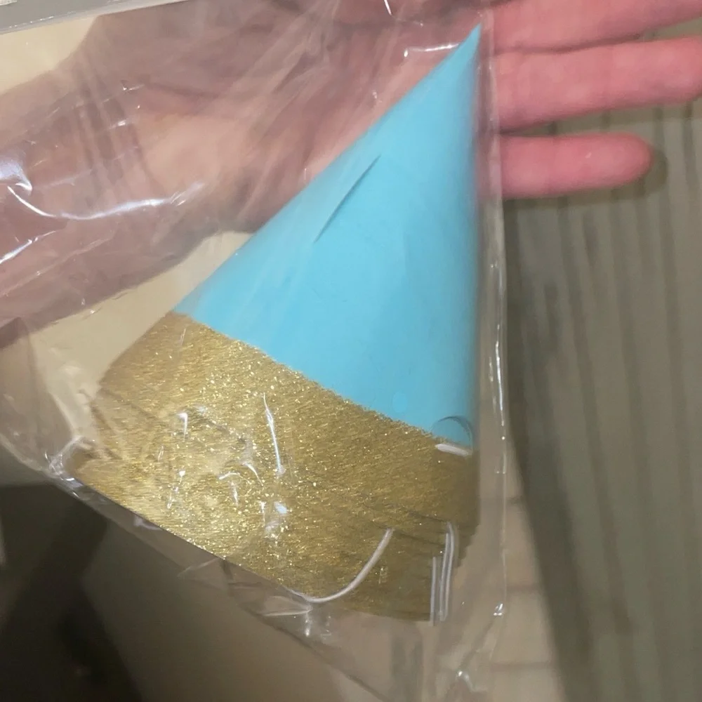 NWT Spritz 20 Blue & Glitter Gold Kids Party Hats